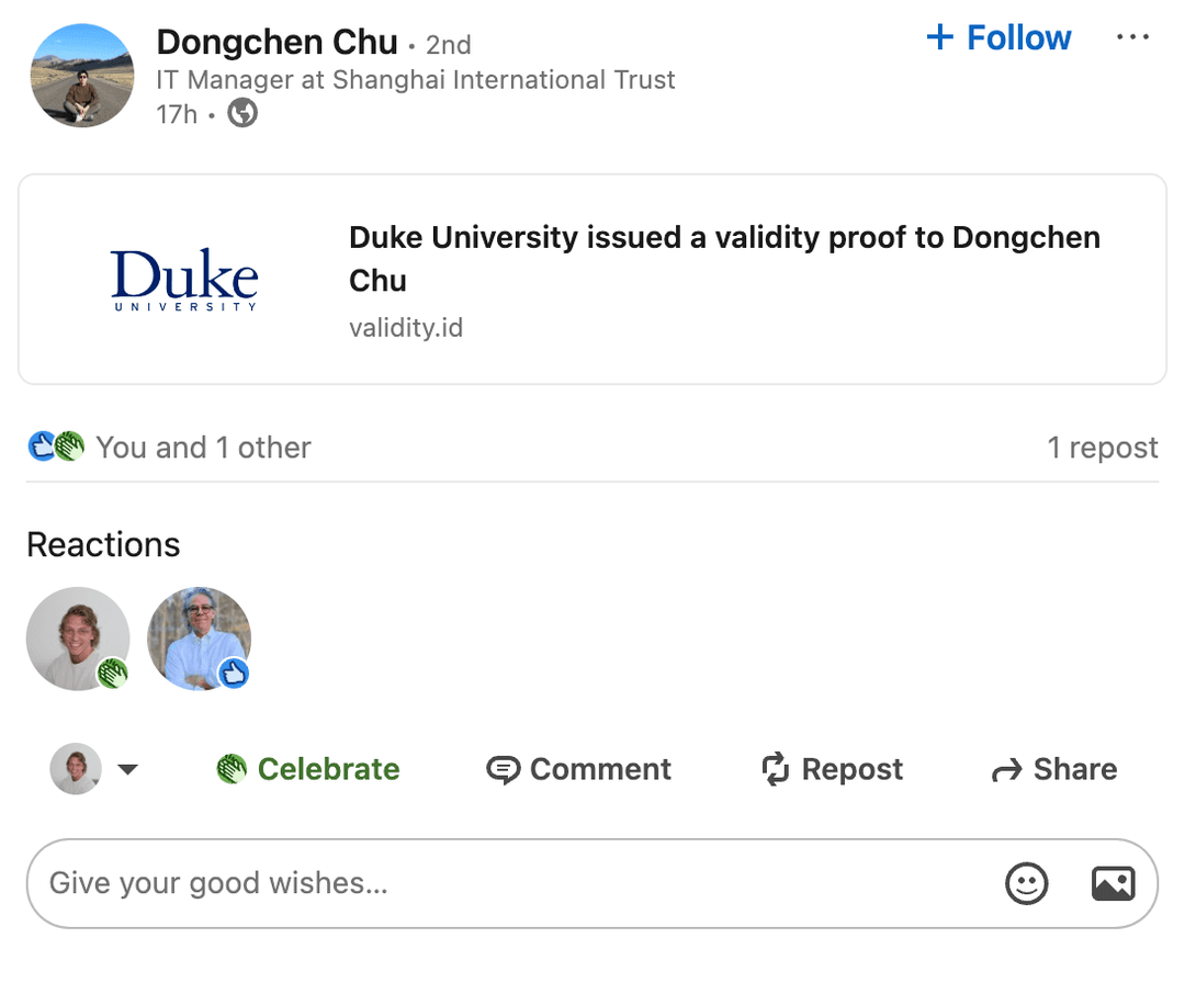 Duke University LinkedIn Post